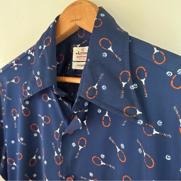 Vintage Mid 70’s Arrow Scrambler Tennis Button Down Shirt Size Medium - Picture 7 of 13
